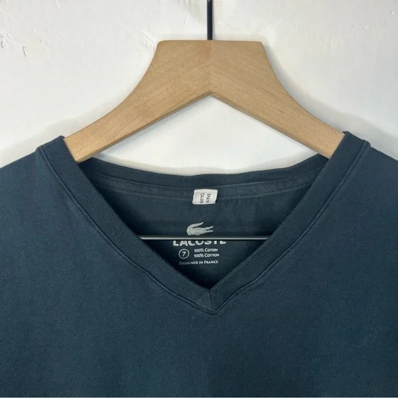 Lacoste Men’s Black 100% Cotton V Neck Short Sleeve T-Shirt, Size 7 (2XL) - Picture 6 of 14
